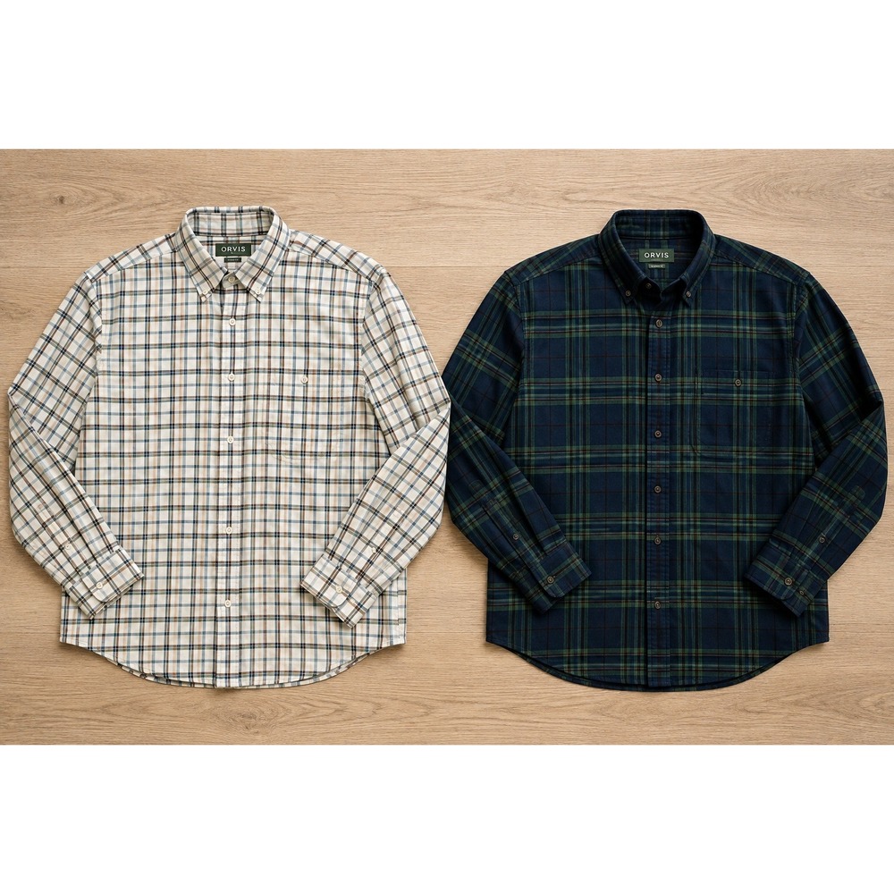 Orvis Men's Medium Shirt Lot 2 Plaid Classic Fit Cotton Button Down